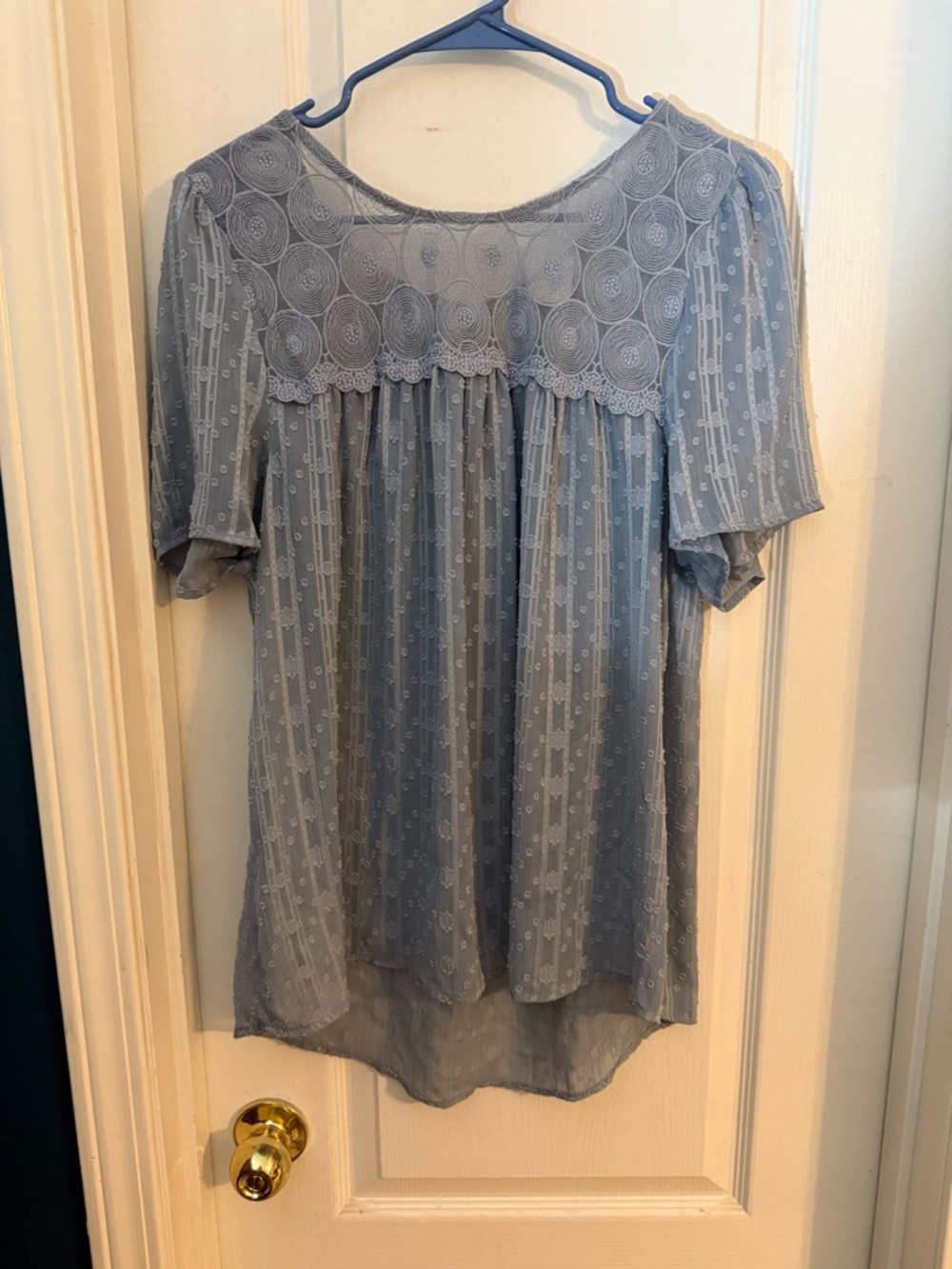 Blu Pepper Light Blue Lace-Yoke Peasant Blouse
